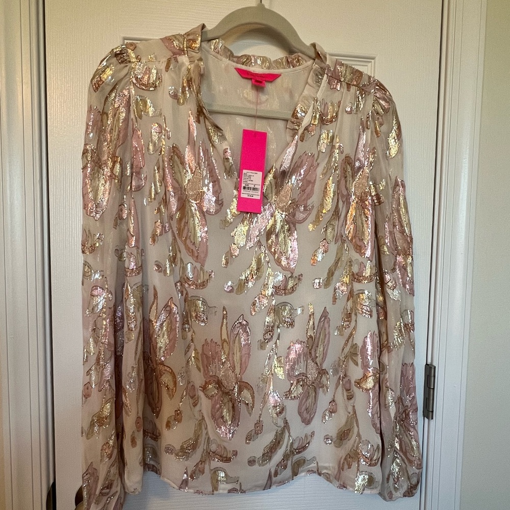 Lilly Pulitzer Pink and Gold Blouse, perfect for Celebrating!